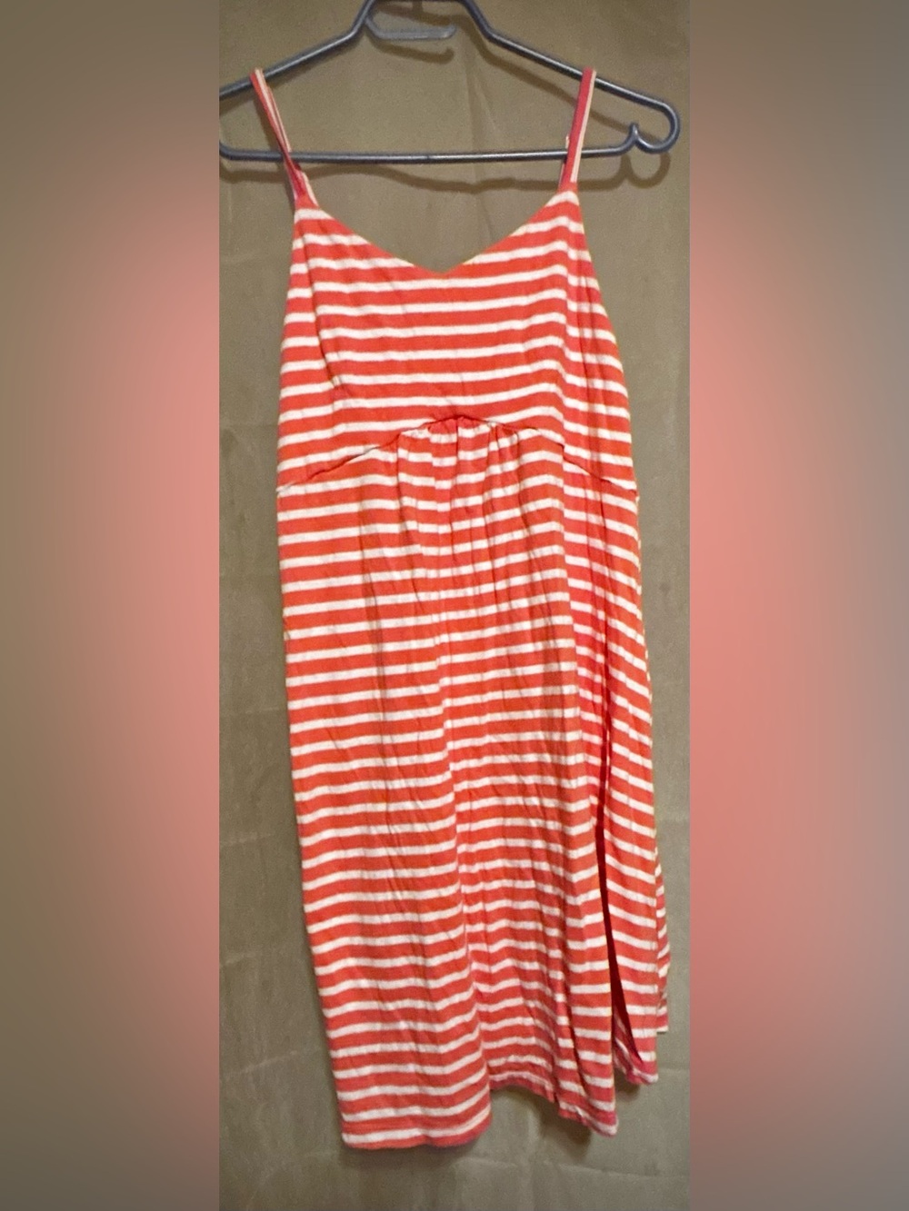 Old Navy-Maternity Striped Coral&White Spaghetti Strap Sun Dress-X-Small